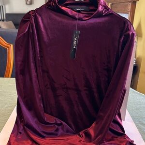 White House Black Market Burgundy Satin Blouse Size XL